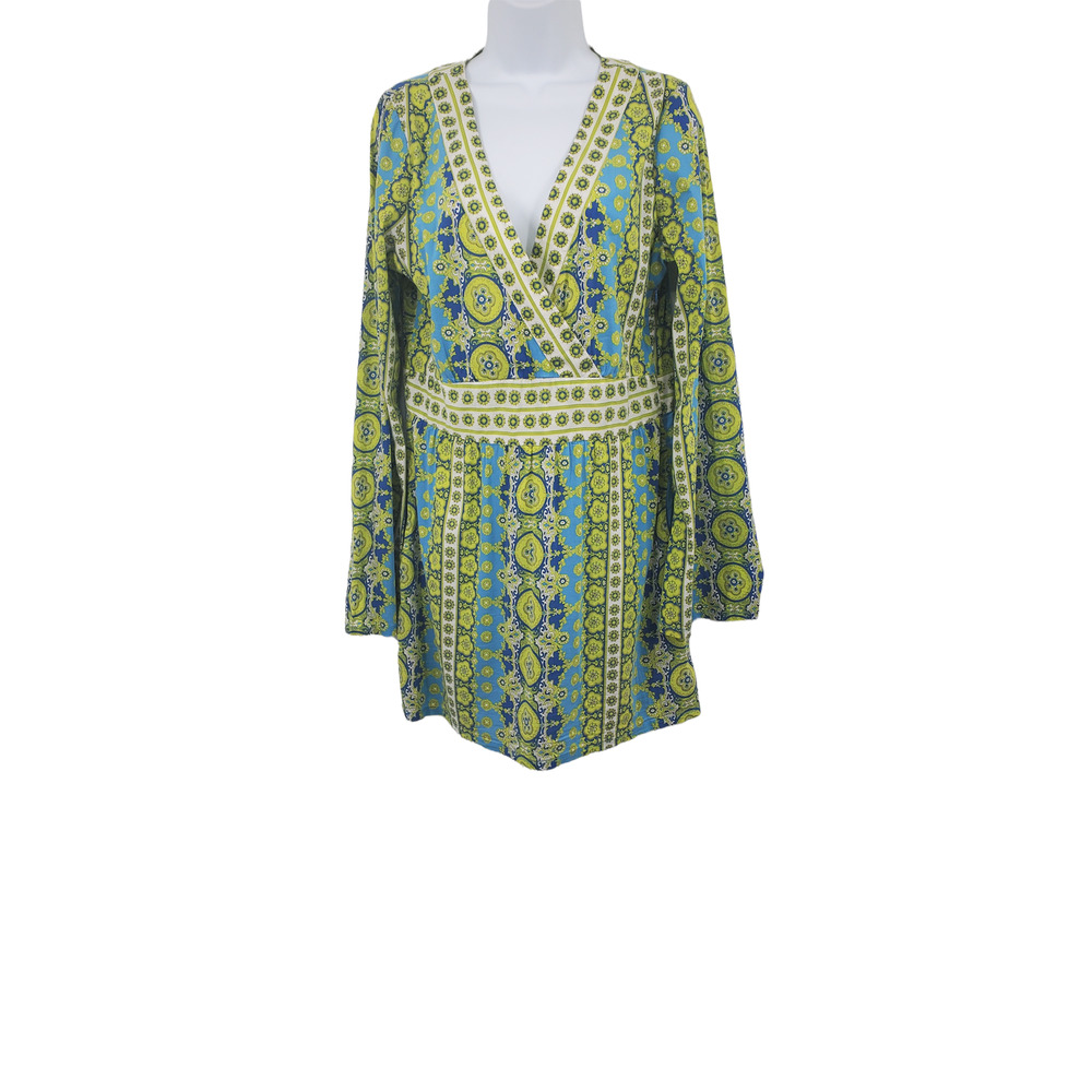 Athleta Women's Size Large Long Sleeve Floral Green Dress
